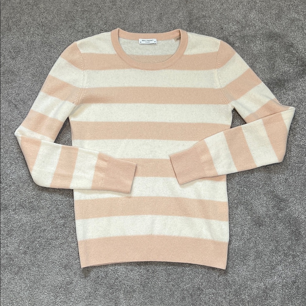 Equipment Striped 100% Cashmere Sweater Cream Peach size xs